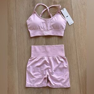 elite eleven light pink sports bra & biker shorts